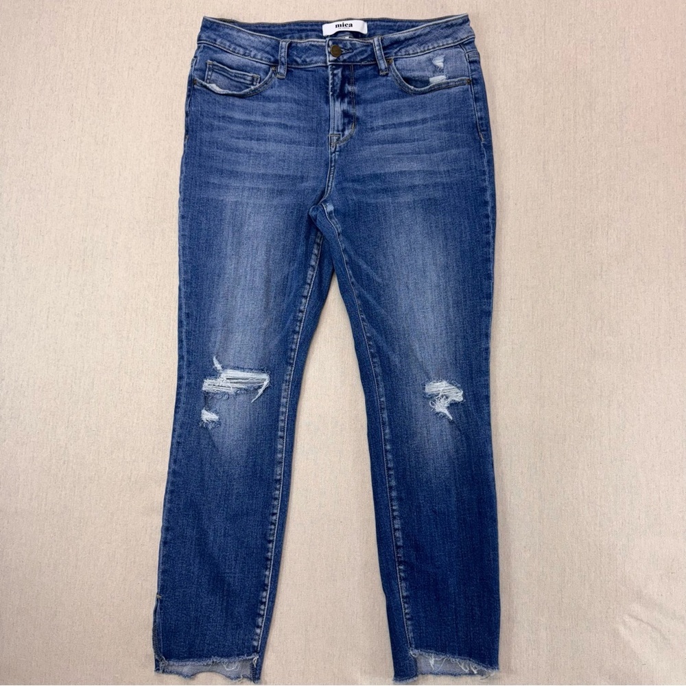 Mica Womens Distressed Jeans Size 29 Midrise Straight Leg Raw Hem Distressed